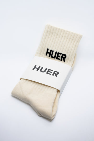 HUER Ribbed Cuff Sport Socks - Cream